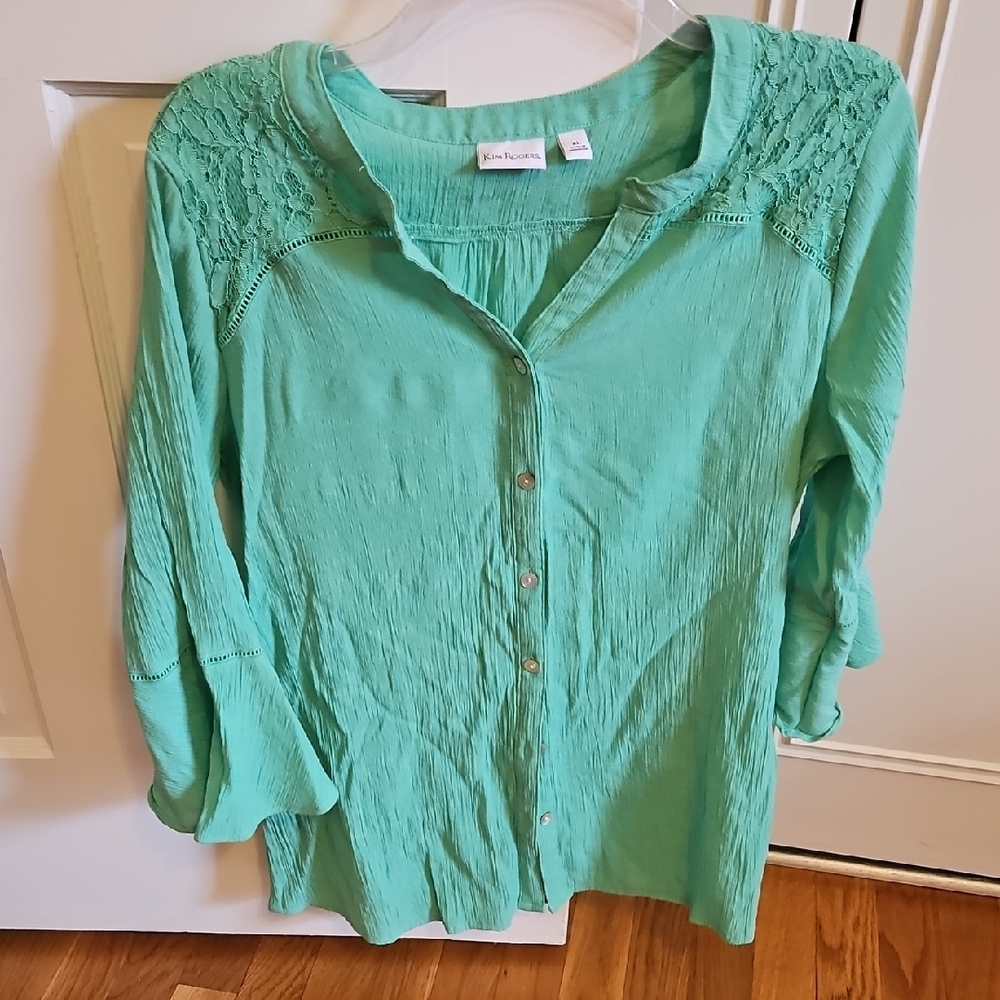 Green Lace Detail Women's Top